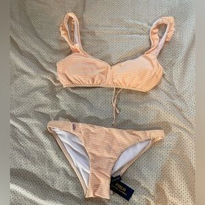 Polo, white, coral color bathing suit